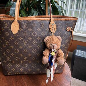 New TEDDY BEAR TWILLY SCARF Bag Charm Tan Navy 🧸